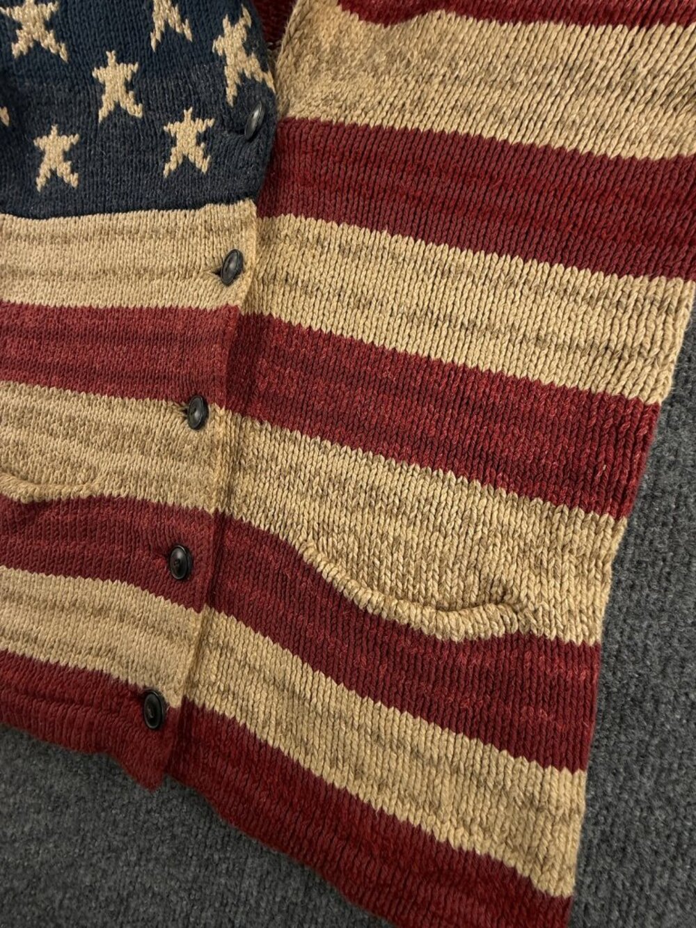 Ralph Lauren AOP Flag Sweater Chunky USA Colorful Stars Stripes Cotton Linen - Picture 3 of 16